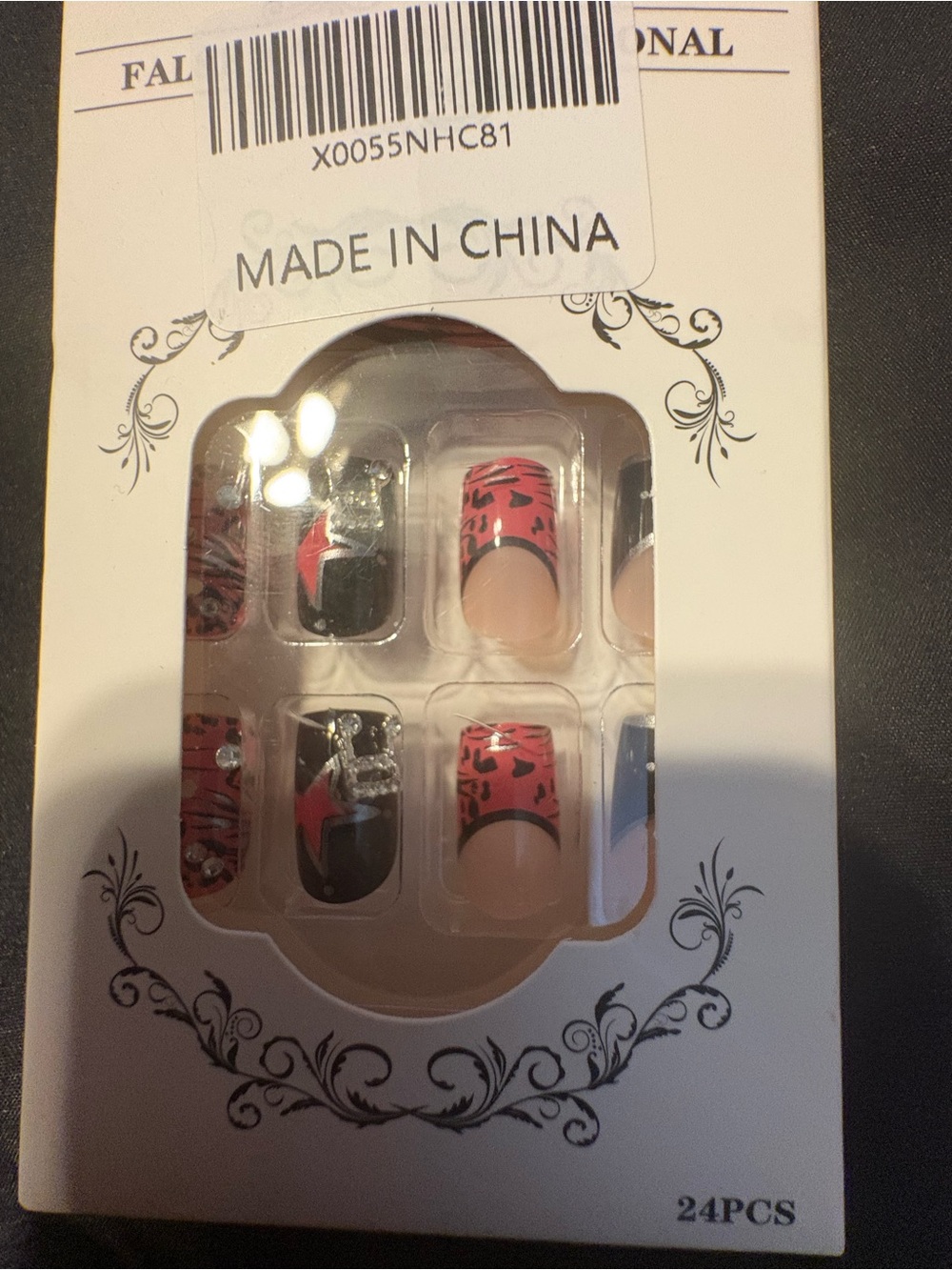 False Nail Set - Black & Red Leopard Print